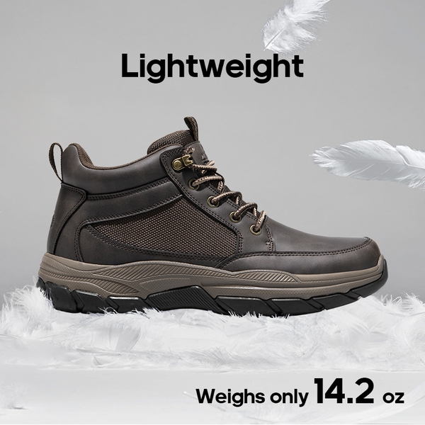 Men's Lightweight Vegan Leather Hiking Boots - DARK BROWN - 5